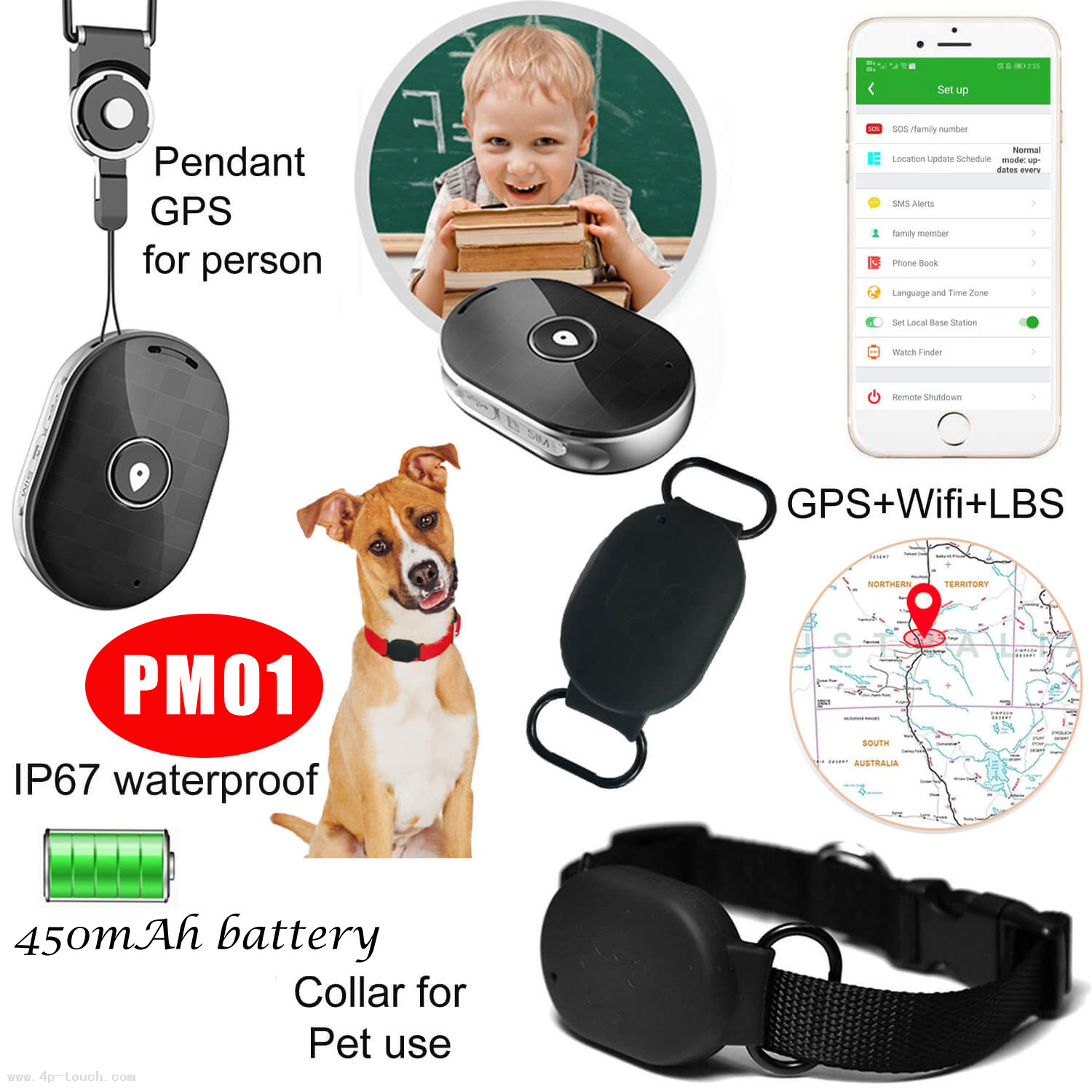 2G Waterproof IP67 Mini Security Pets GPS Tracker with Real Time Google Map Location for Puppies Safety PM01