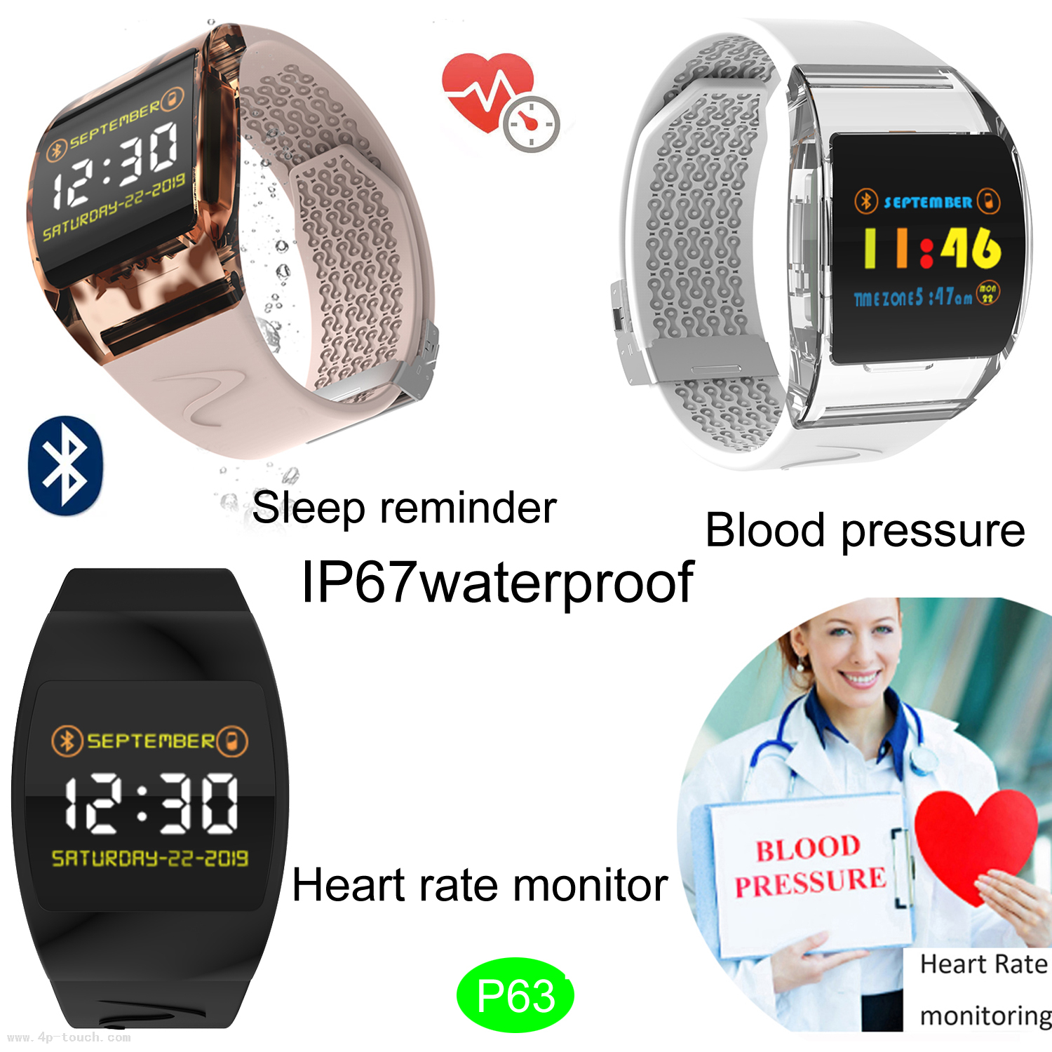 Lovers IP67 Waterproof Smart Bluetooth Bracelet with Heart Rate Monitor 