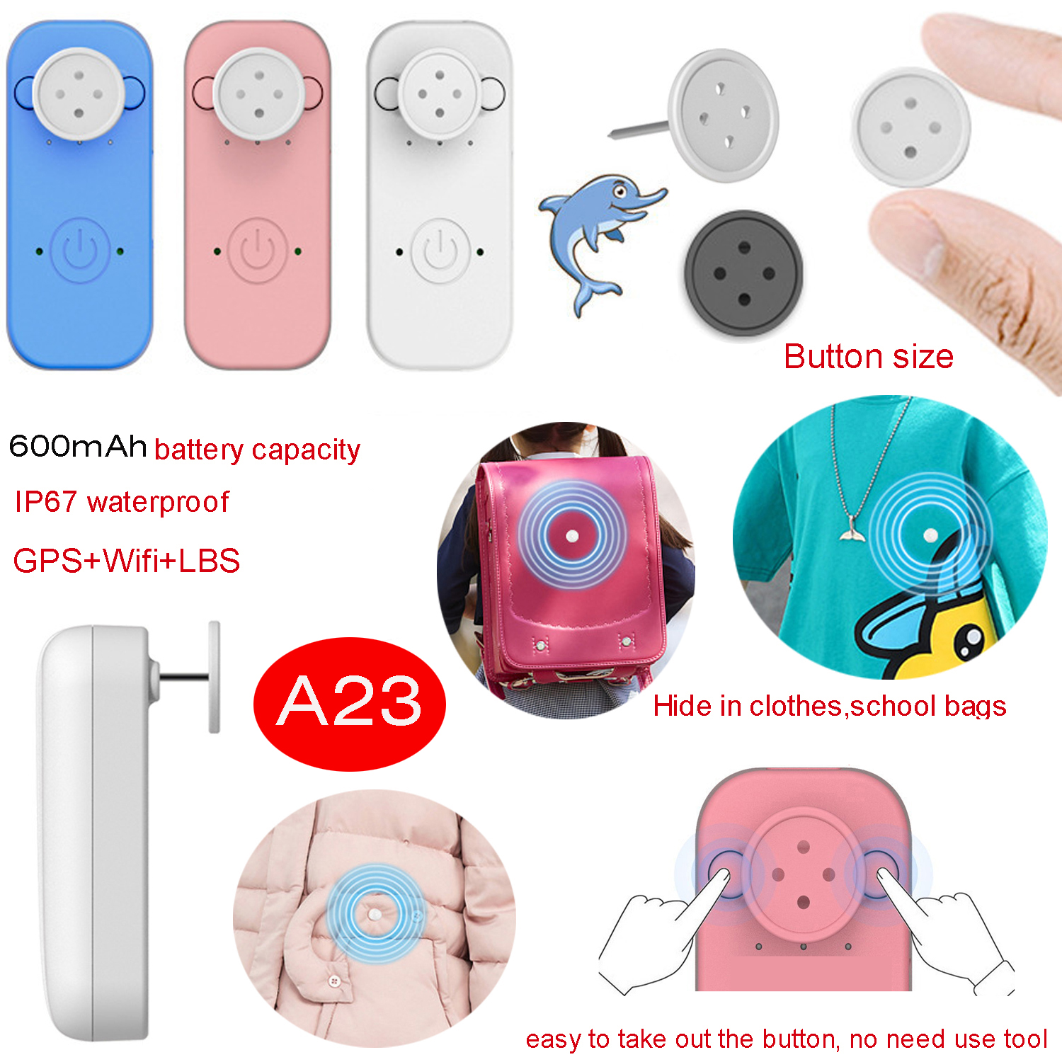 New 2G IP67 Water Resistance Hidden Mini GPS Tracker with Long Battery Life SOS Emergency Help for Avoiding Kidnap A23