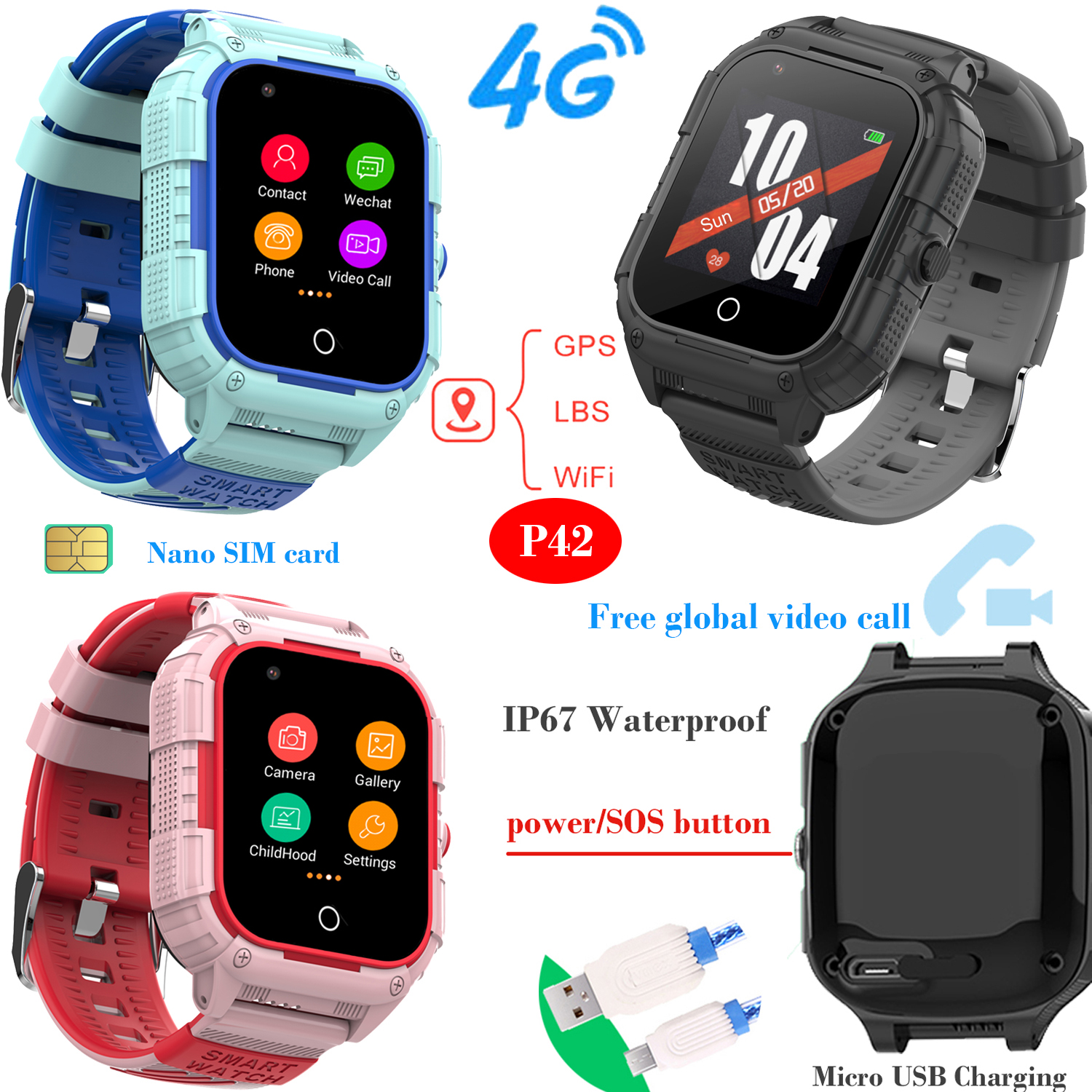 Newest 4G IP67 Waterproof handy School Boys GPS Phone Watch 