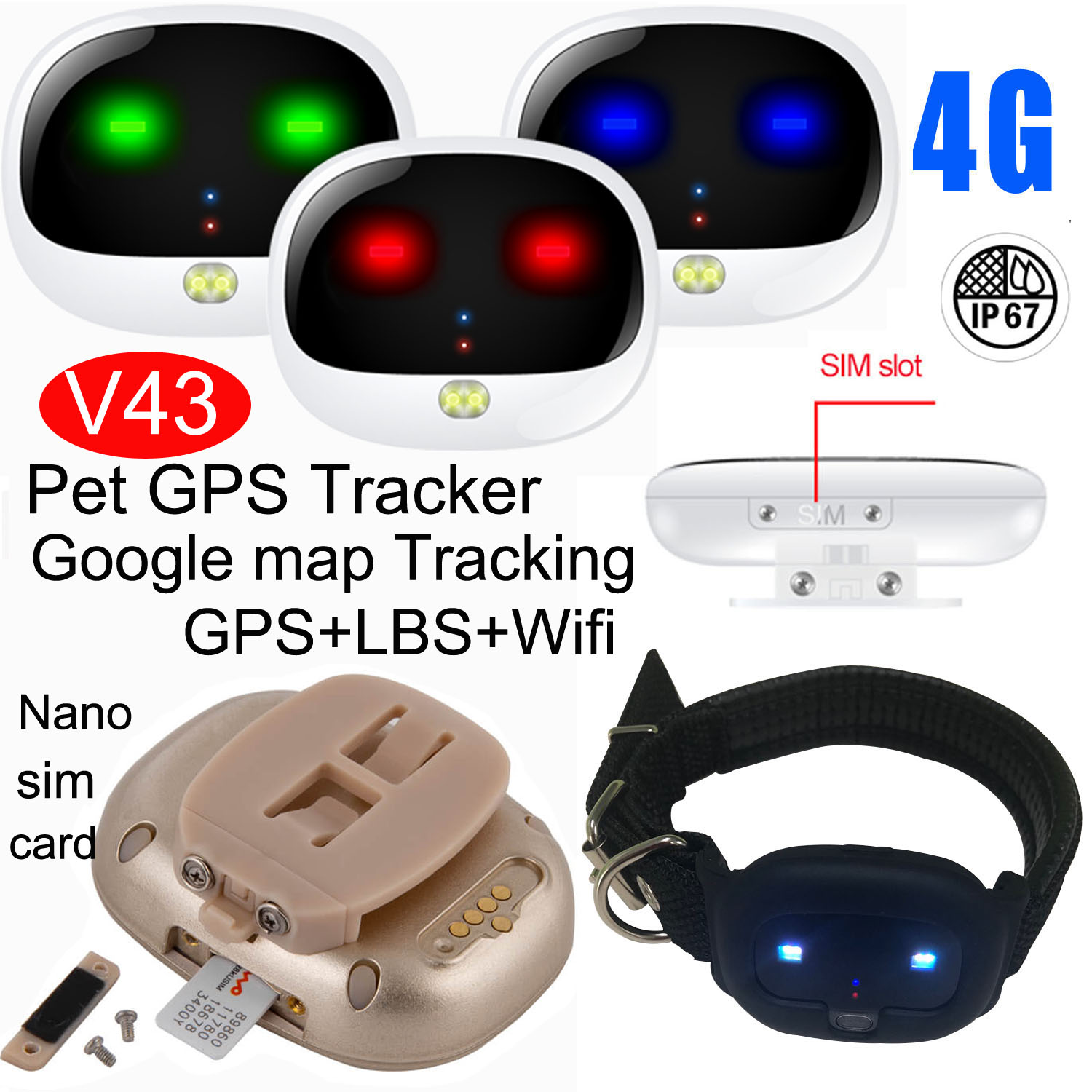 IP67 Waterproof Pets Tracking LTE GPS Tracker V43