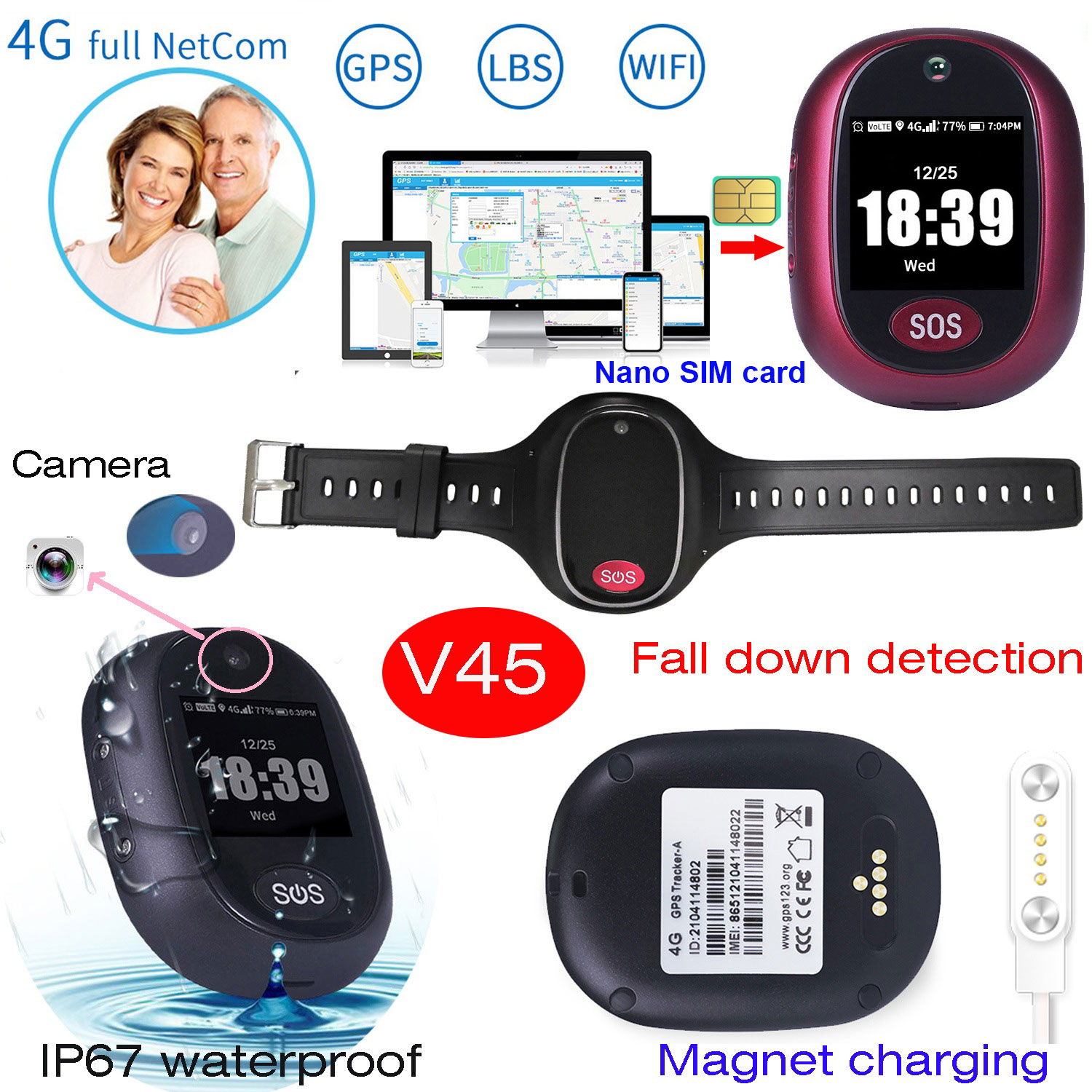 LTE IP67 Waterproof Personal Senior Mini GPS Tracking Device V45