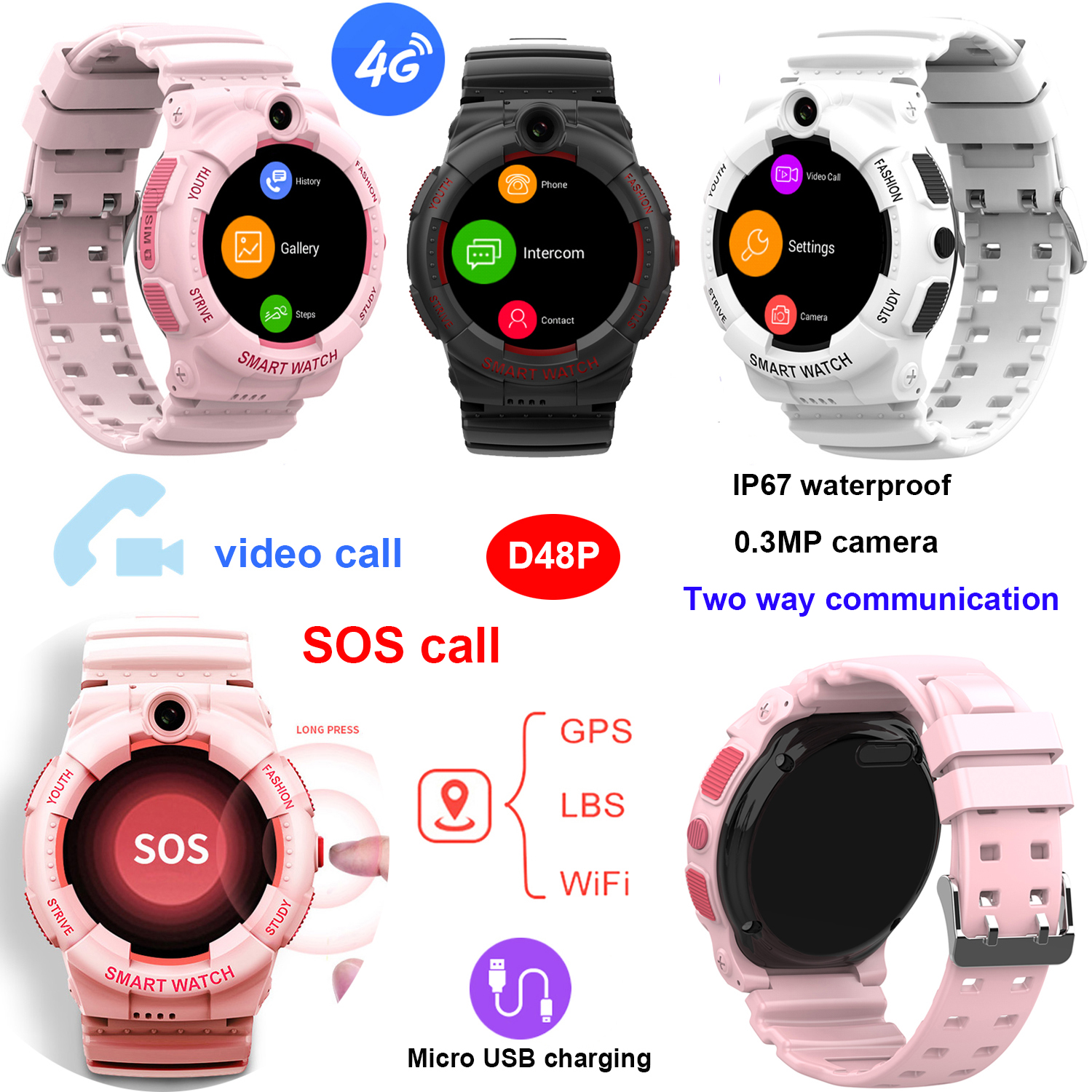 New Arrival 4G Waterproof Smart Watch GPS Tracker for Kids 