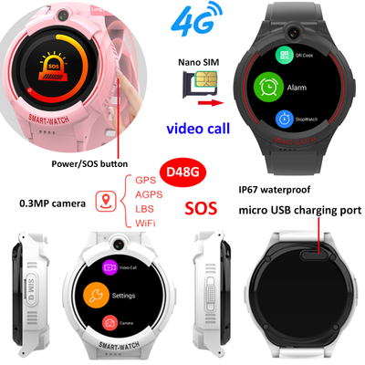 Factory Supply 4G IP67 waterproof Students GPS Smart watch with HD camera for free global video call motor for vibration D48G