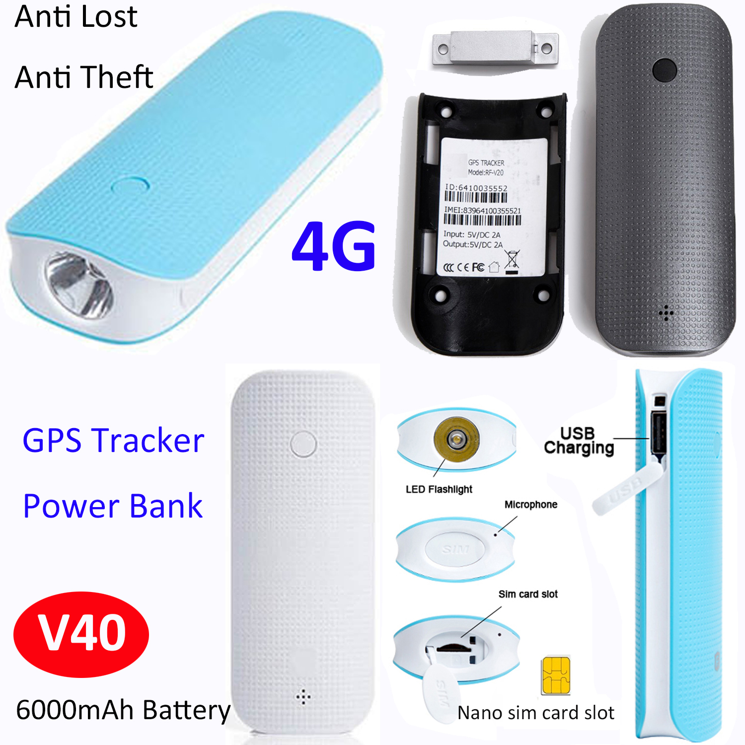 4G Power bank mobile charger GPS Tracking device V40