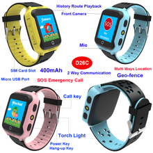 China manufacturer Christmas gift kids security parental control GPS Tracker Smart Watch with Camera and torch light (D26C)