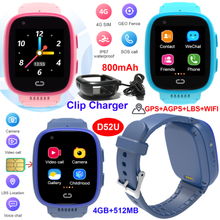 China factory Waterproof IP67 4G LTE Smart GPS Watch Tracker for Kids with clip charging Global free Video Call D52U