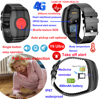Bracelet de suivi GPS pour personnes &acirc;g&eacute;es, thermom&egrave;tre 4G, avec alerte de chute, Y6Ultra