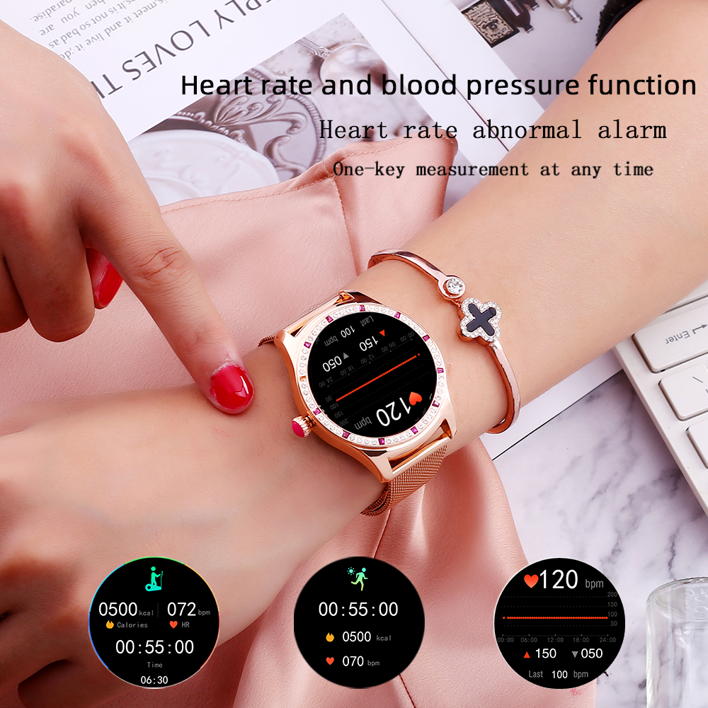 Fashion Metal Wristband Heart Rate Monitoring Smart Watch for Women