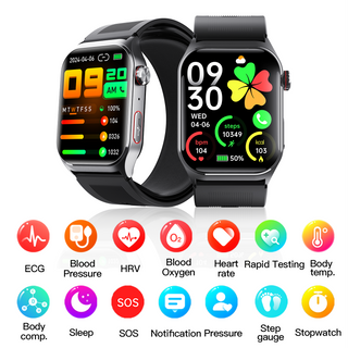 Montre de sant&eacute; &agrave; pompe &agrave; air avec ECG de fr&eacute;quence cardiaque