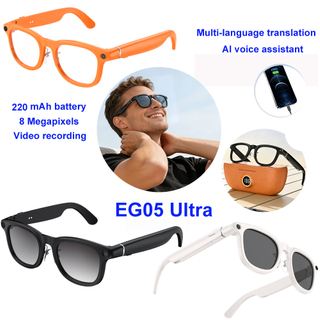 Lunettes BT avec cam&eacute;ra vid&eacute;o 8MP avec enregistrement et traduction en temps r&eacute;el 