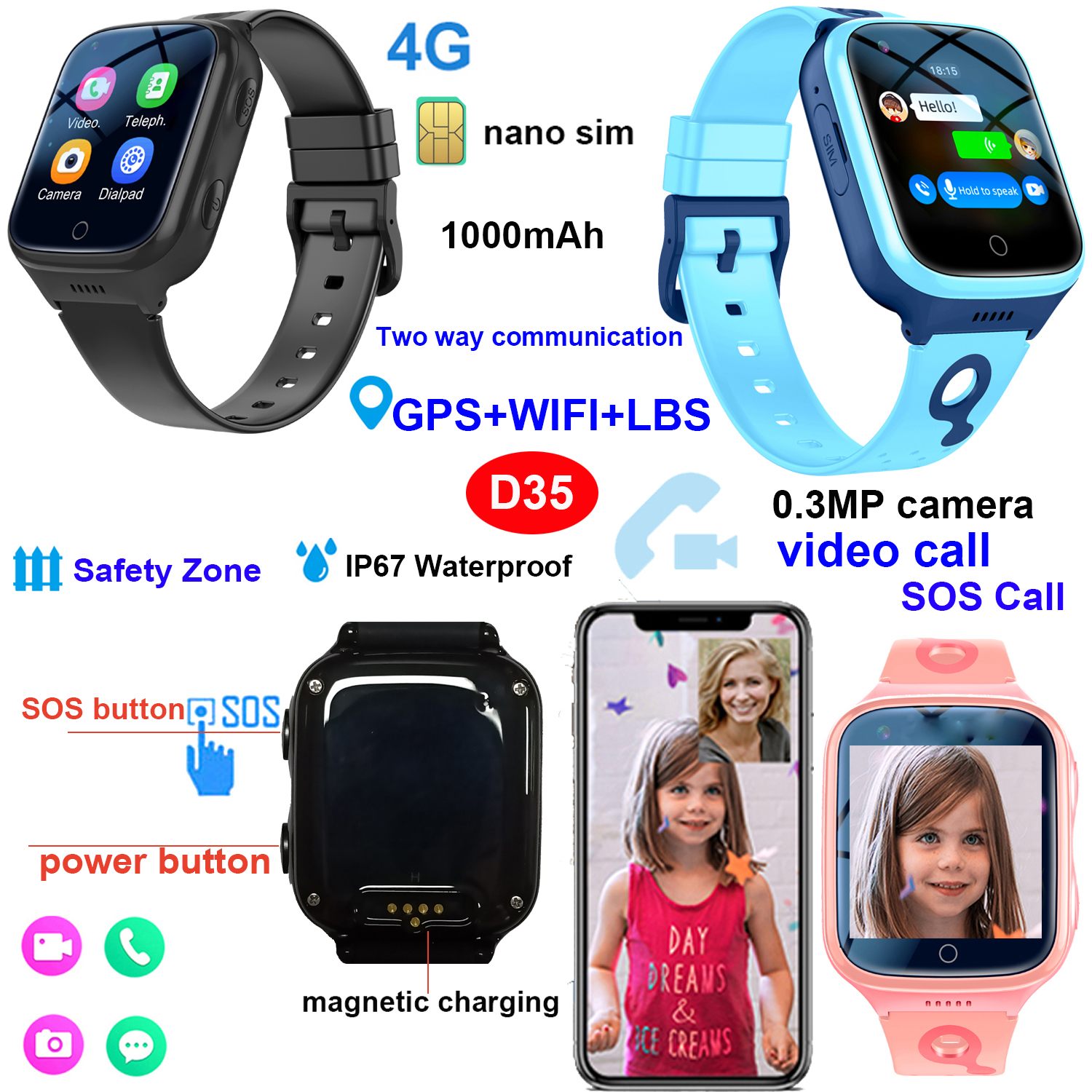 4G IP67 Waterproof Birthday Gift Child GPS Tracker with Video Call 