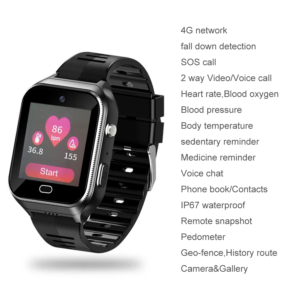 4G Elderly GPS tracker Watch with body temperature HR BP D45T