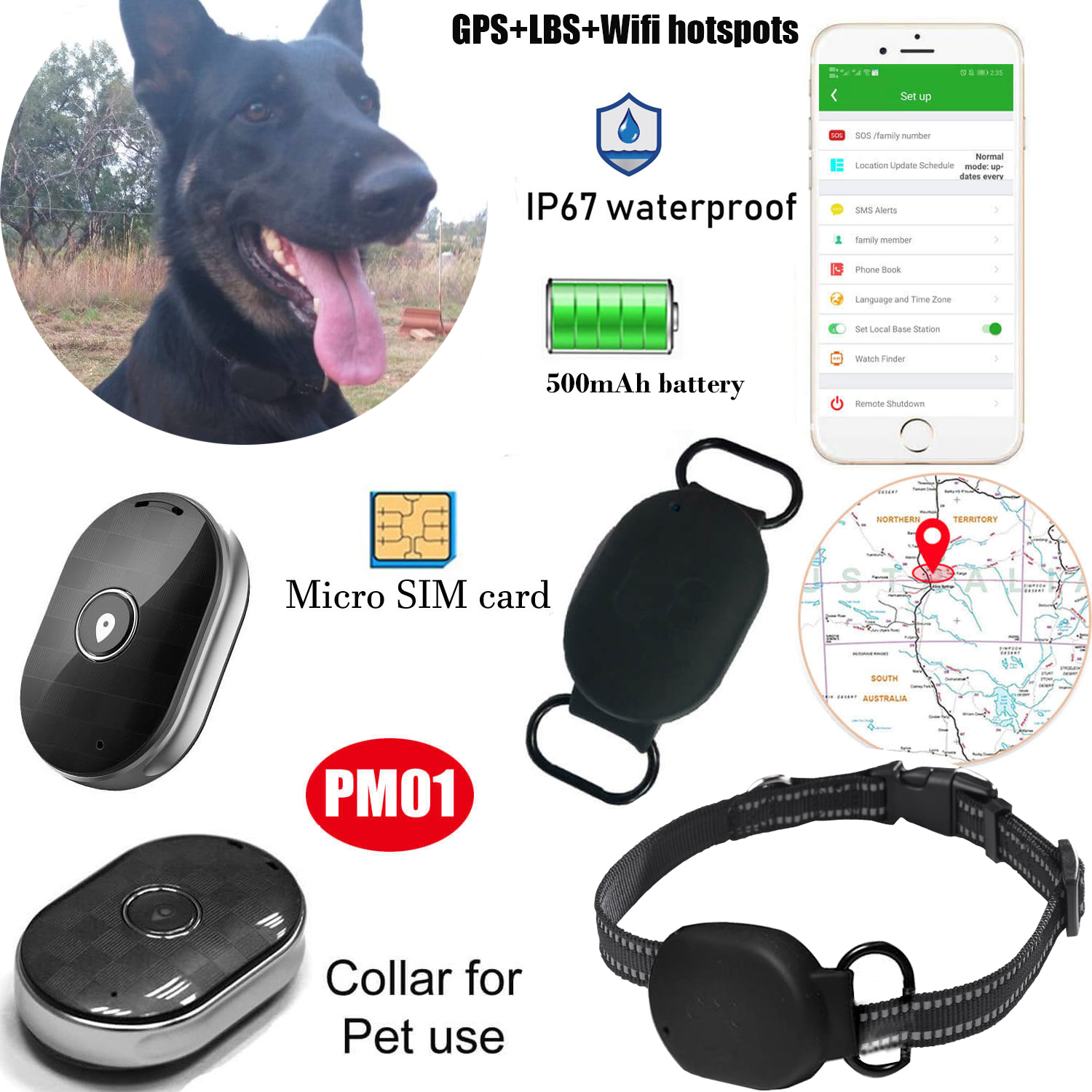 Quality Waterproof 2G Mini Cats Dogs Pets GPS Tracker with Geo-fence 