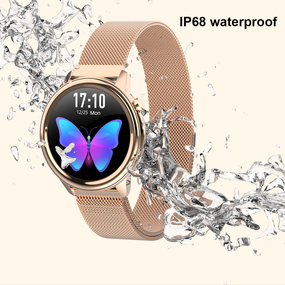 F80 Women Lovely Waterproof Heart Rate Metal Band Smartwatch Bracelet for Ios Android 
