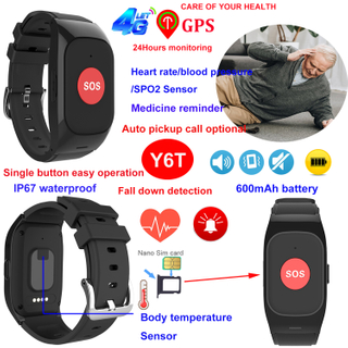Montre intelligente pour adultes avec d&eacute;tection de chute et surveillance de la sant&eacute; pour les appels d'urgence Y6T