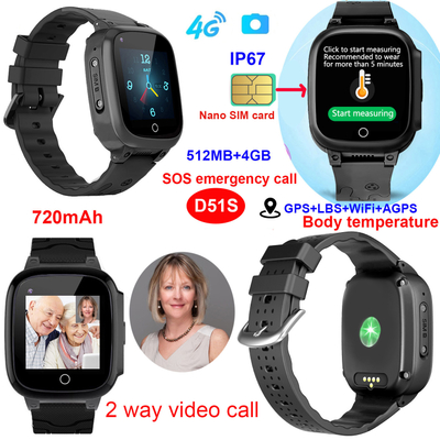 China manufacturer IP67 Waterproof safety 4G GPS Senior Smart Tracker Watch with Video Call and Thermometer for Elderly Living Alone D51S