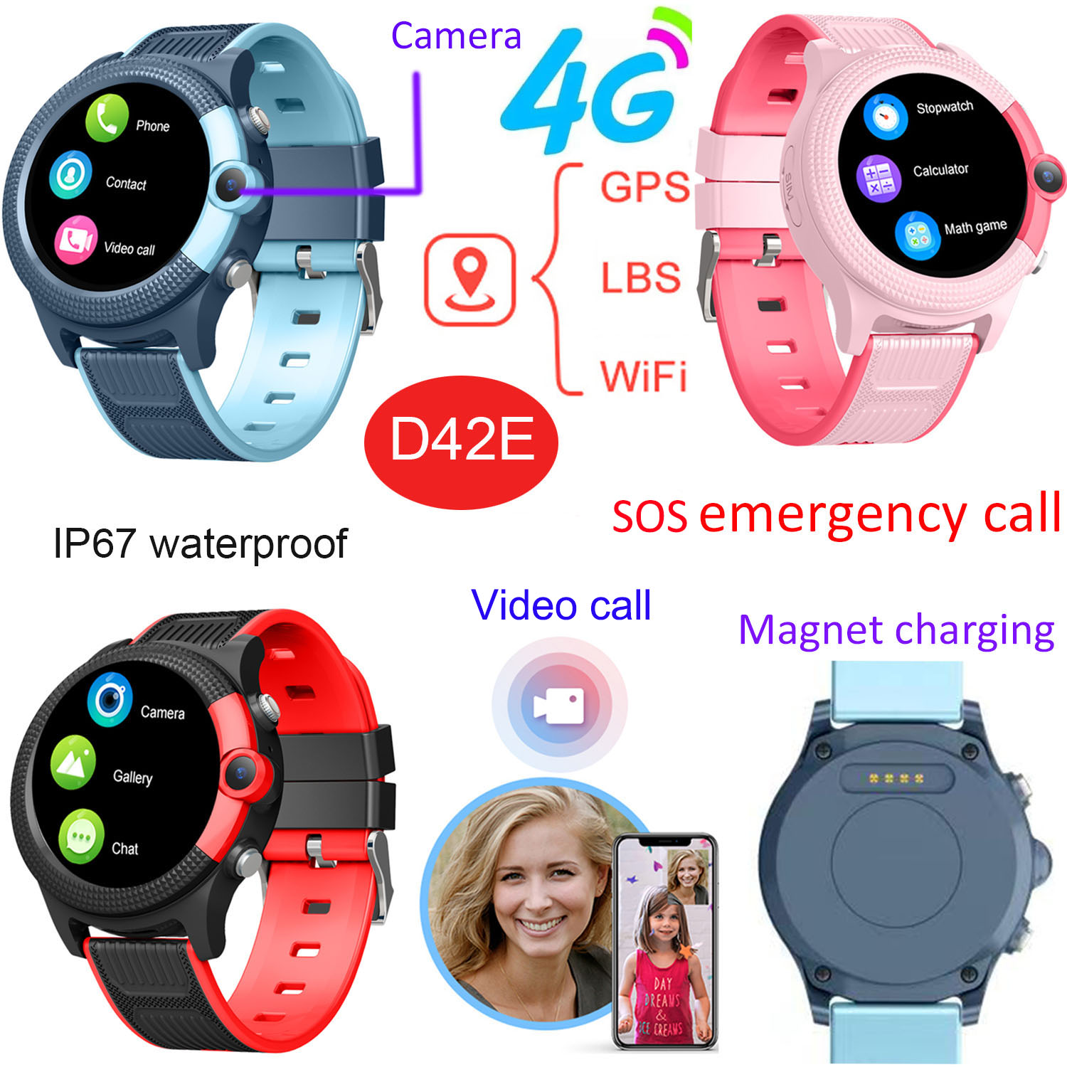 Waterproof IP67 4G Kids Smart Watch GPS Tracker D42E