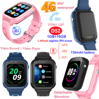 Montre GPS intelligente 4G d&eacute;tachable pour enfants avec appel vid&eacute;o D52