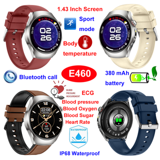 Montre intelligente Bluetooth E460, &eacute;tanche IP68, appel SOS ECG